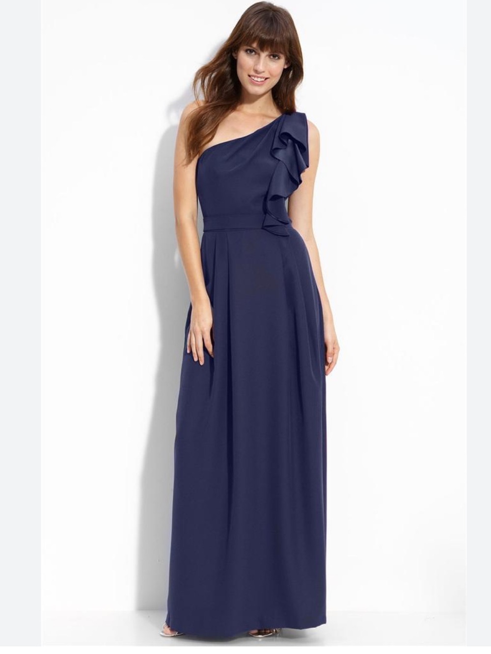 NWT Lela Rose Ruffled One Shoulder Matte Satin Dress
